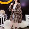 Autunno Cotone Lino Abbottonato con Cappuccio Plaid Blusa Taglia Forte Artistica Camicia a Maniche Lunghe Top per Donna
