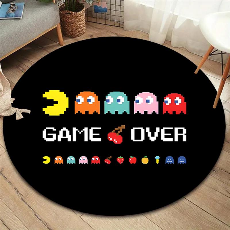 Pac-Man Round Area Rug,Carpet Rug for Living Room Bedroom Sofa Playroom Decor,Non-slip Floor Mat
