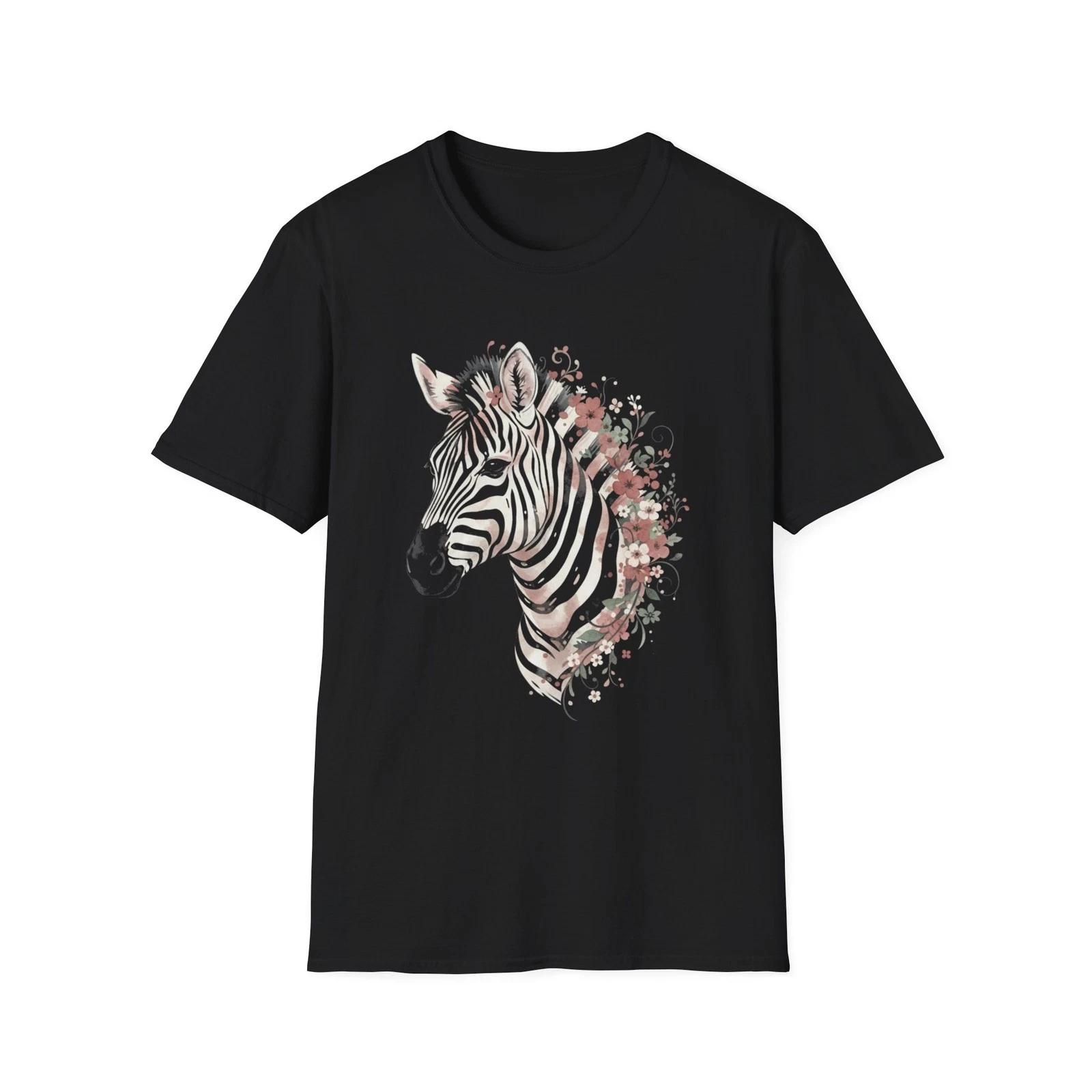 Zebra Floral Watercolor Vintage Black Tee Nature Aesthetic Graphic T-Shirt M