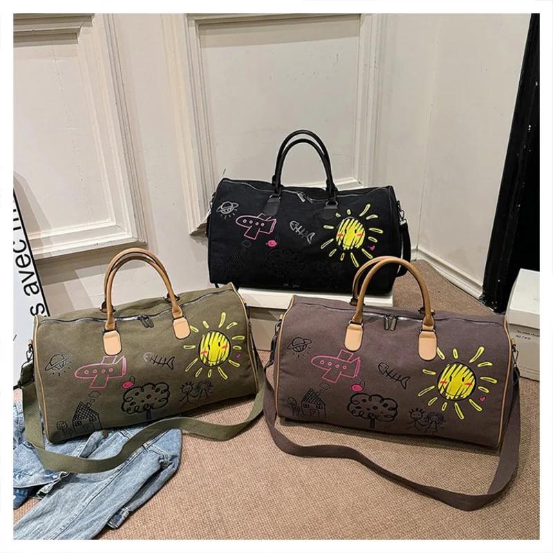 Canvas Zipper  Hot Selling Travel Bag Patchwork Large Capacity Casual Cute Shoulder Bag Soft Versatile Trendy Travel Duffels