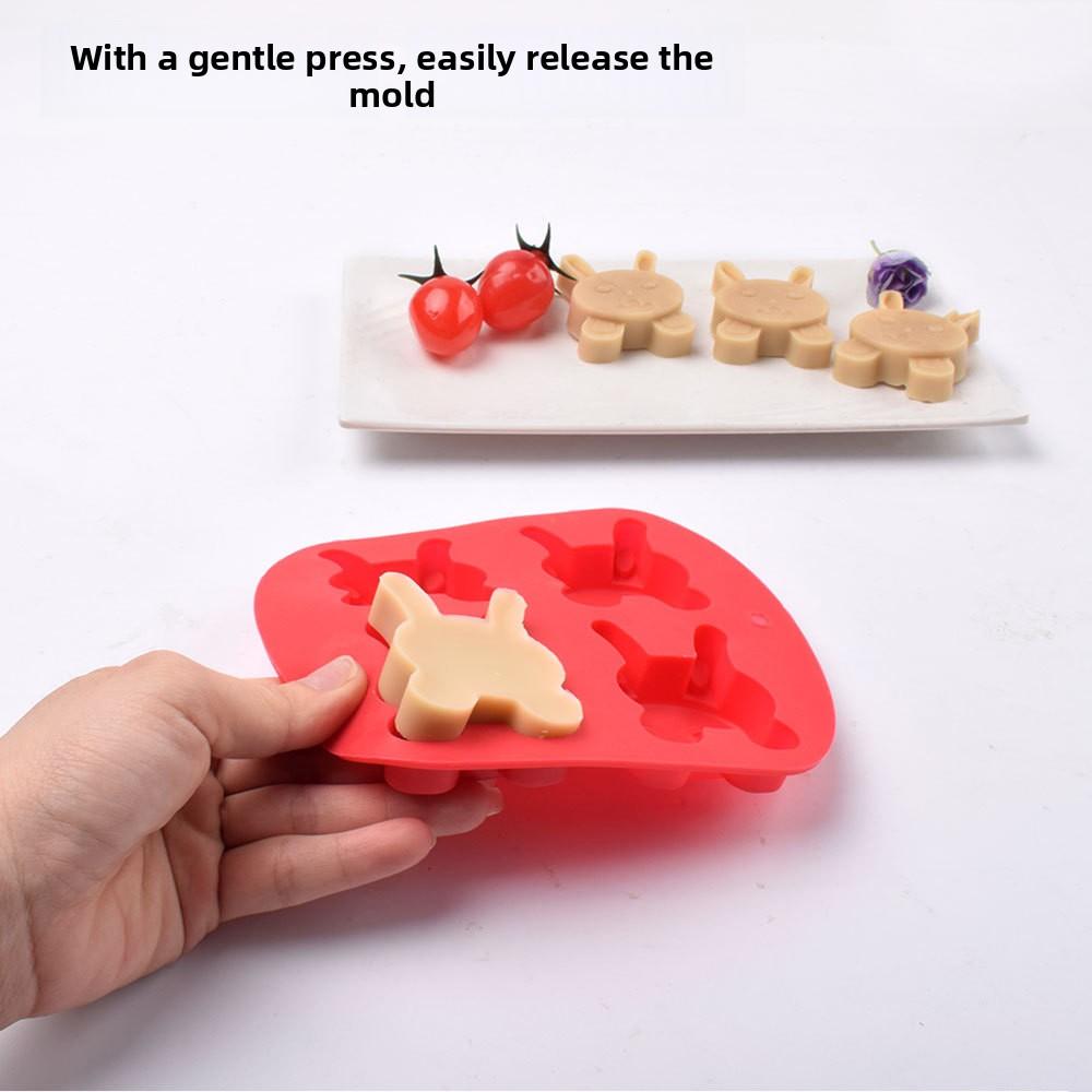 4 Rabbit Silicone Mold Biscuit Chocolate Mold DIY Cartoon Rabbit Pudding Ice Grid Baking Drip Mold