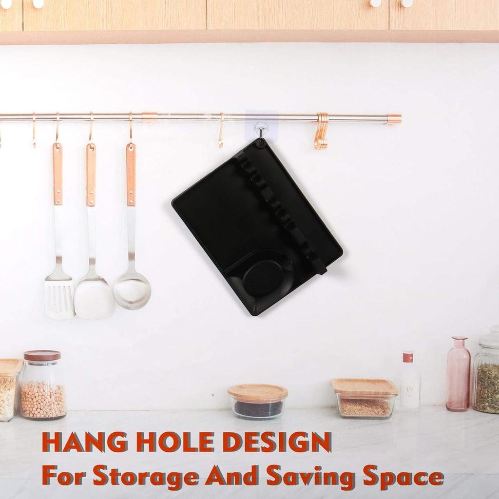 Spoon Rest & Spoon Holder for Stove Top, Silicone Utensil Rest with Drip Pad, Kitchen Spoon Holder, Silicone Kitchen Utensils for Spoons, Ladles,