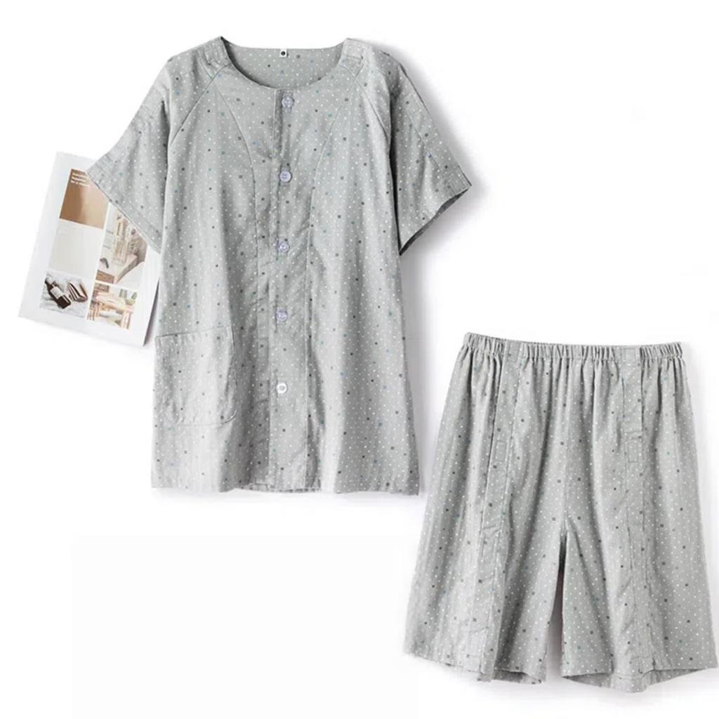 LAROTSUBA Cotton Gauze Pajamas with Velcro Full Short Soft and Comfortable for Casual Wear Men's Pajamas, Double-Layer Closure, Closure, Sleeves,