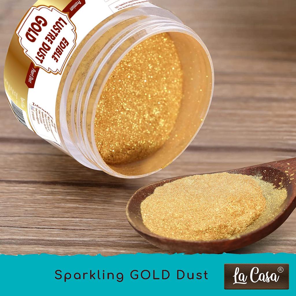 La Casa Premium Edible Lustre Dust - Sparkling Gold | Pearl Dust Ideal for Cake Icing Decoration & Garnishing | 9gm |