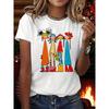 Fashion Abstract Friends Graphic Print T-shirt, Short Sleeve Crew Neck Casual Top for Summer & Spring, Women's Clothing