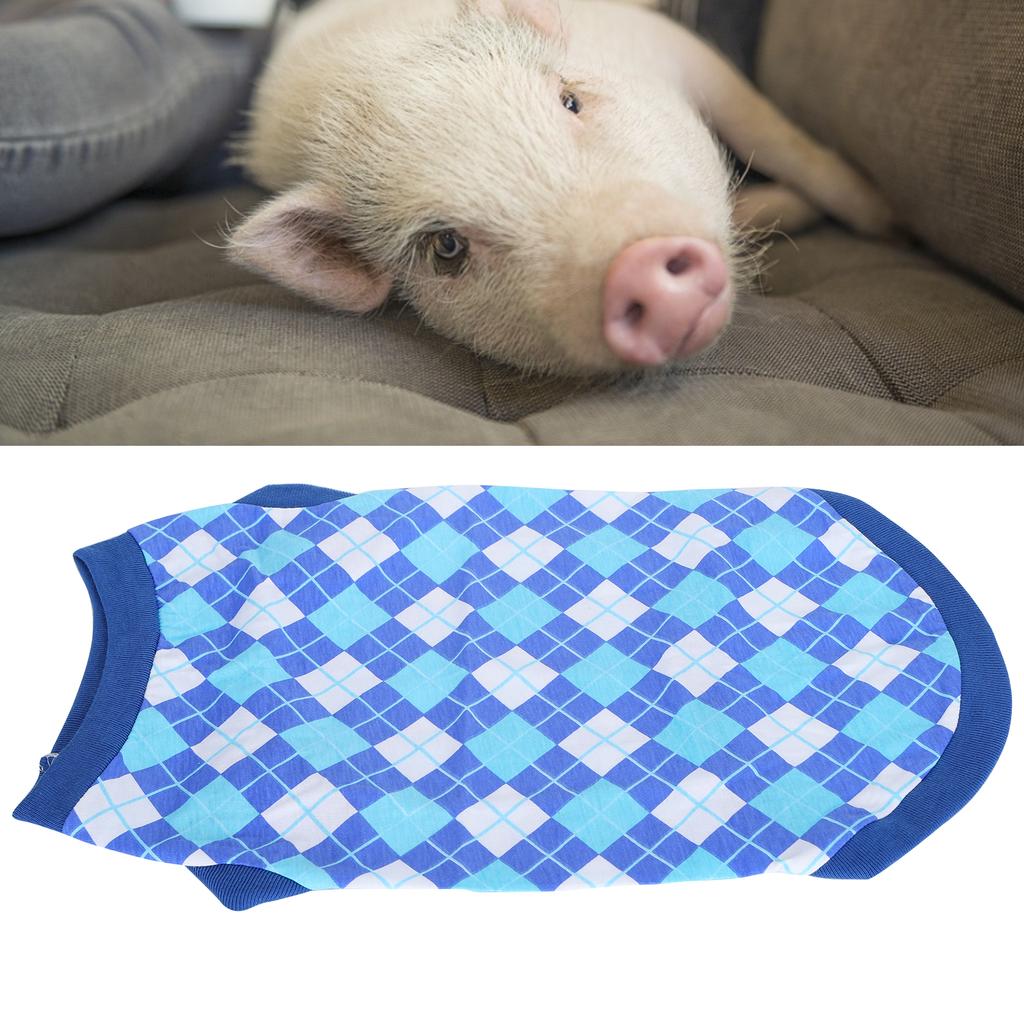 Pet Pig Spring Summer Sleeveless TShirt Pet Vest Sweatshirt Rhombus Pattern Clothes(Blue M)
