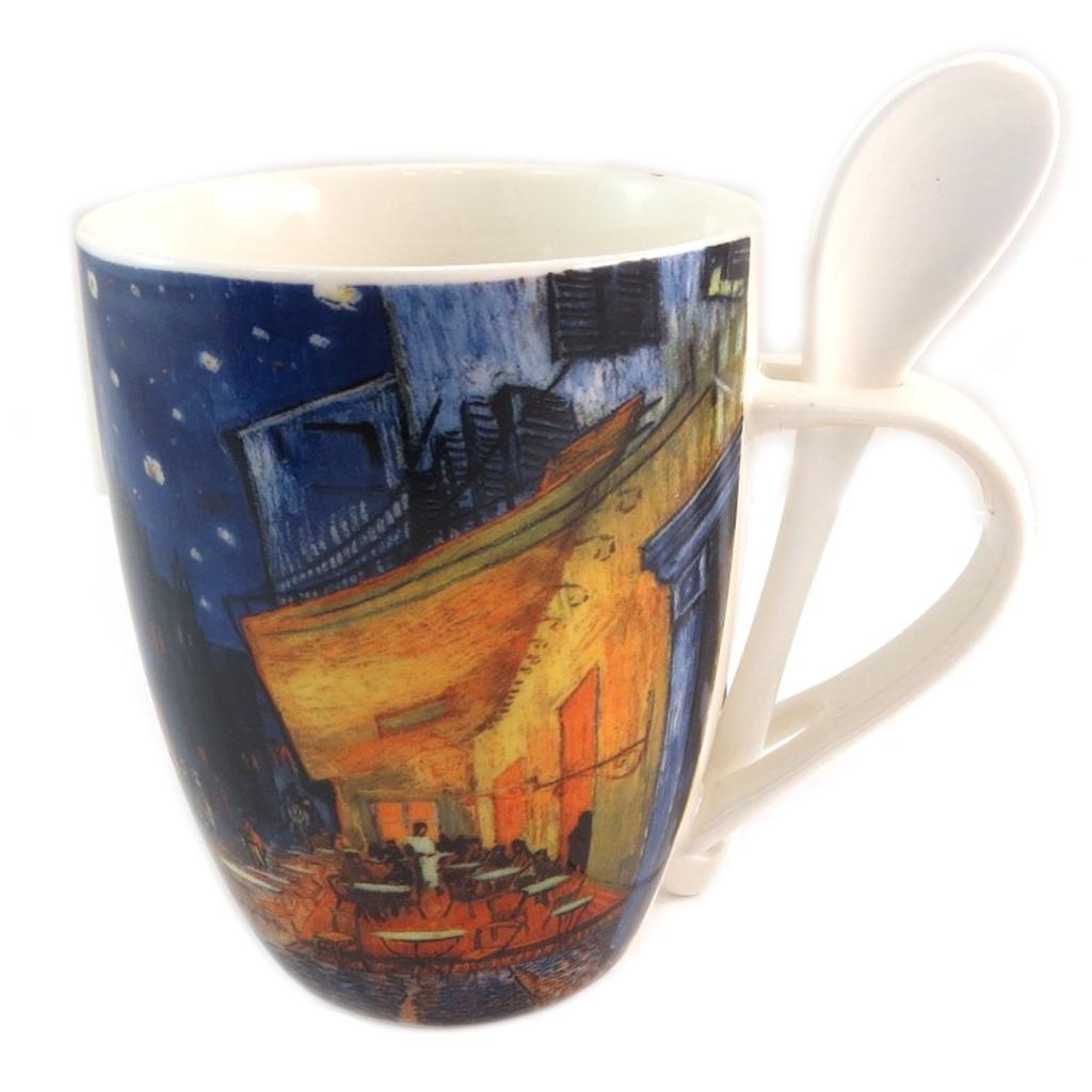 Les Trésors De Lily [Q7696] - Porcelain Mug + Spoon 'Vincent Van Gogh' (Café Terrace In the Evening) - 10.5x8 Cm