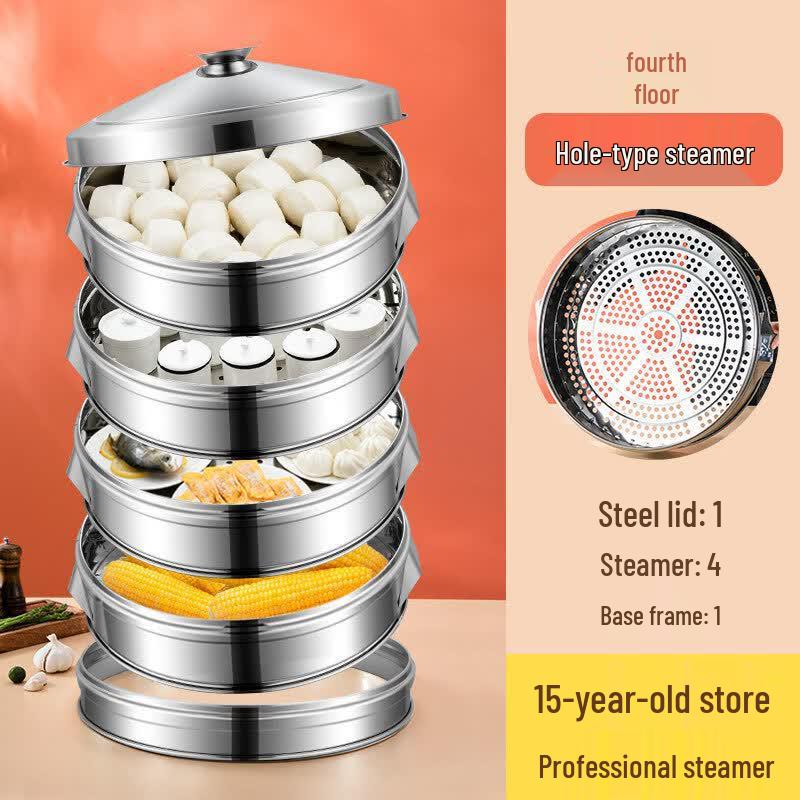 HAISIDIK Large Stainless Steel Multi-Tier Steamer 4-Tier, 28cm Diameter