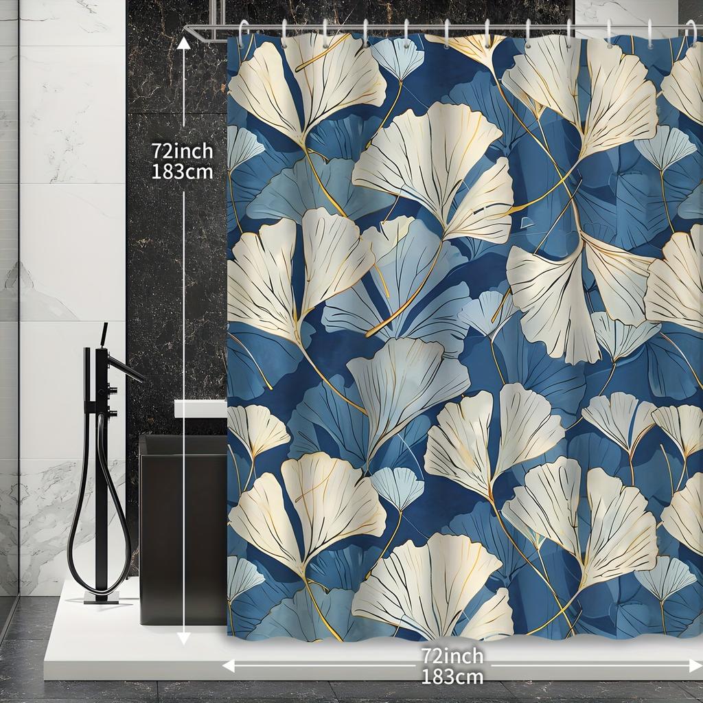 "Ginkgo Leaf Curtain - Water-Resistant, 12 Hooks, Machine Washable, All-Season, Plant Theme