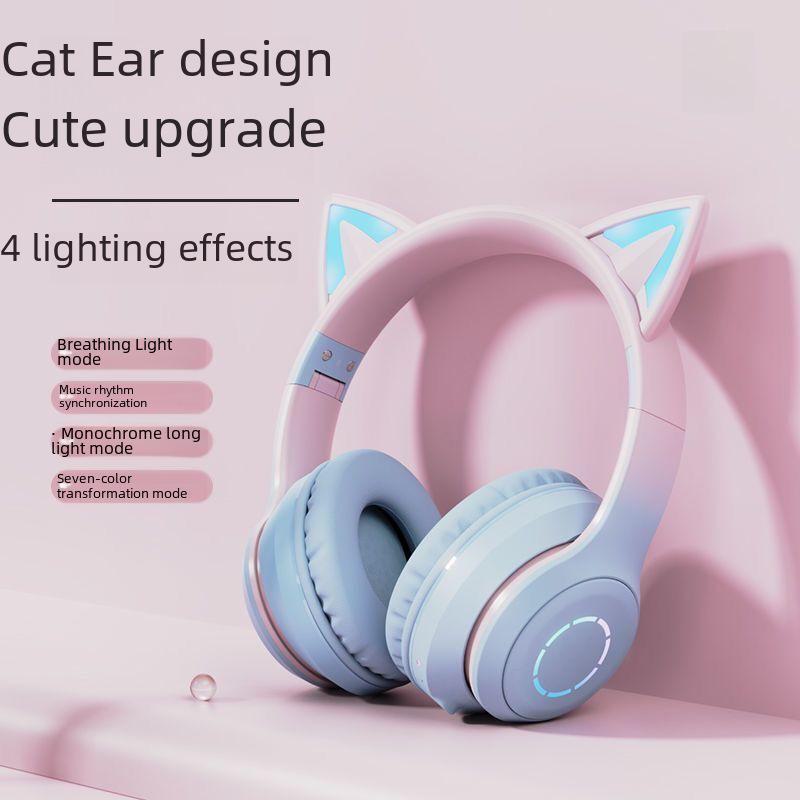 Bluetooth-Gaming-Headset mit Katzenohren in Farbverlauf und Leuchteffekt