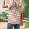 Women's Spring/Summer Leisure Stripe Printed Round Neck Short Sleeve Loose T-shirt