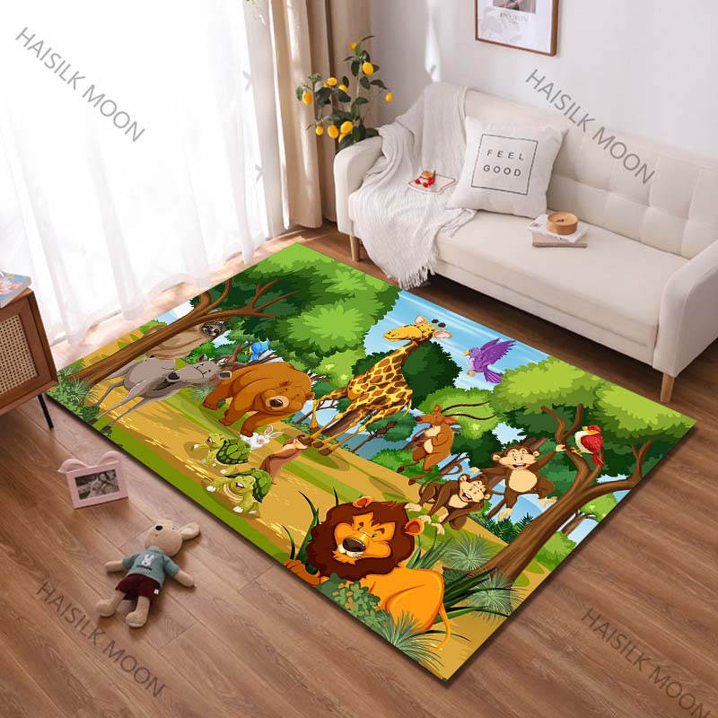 1PC Cartoon Zoo Printing Carpet Rug for Living Room Bedroom Sofa Doormat Decor Kids Play Home Area Rug Non-slip Floor Mat Gift