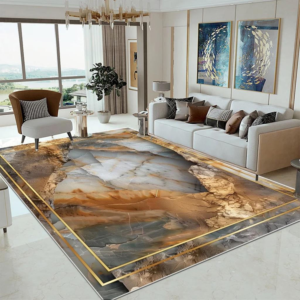 Luxury Marble Large Rugs for Living Room Decor Sofa Black Gold Carpet Decoration Home Coffee Tables Mat Non-slip Bedroom Carpets