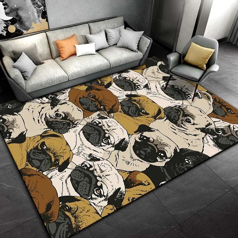 Lovely Pug Dog Cartoon Area Rug Cute Animal Carpet for Kids Bedroom Playroom Non-Slip Floor Mat Home Decor Gift