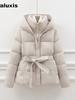 Waist Slimming Body Shaping Hooded Tie Warm Coat New Year Korean Style Thick Cotton Jacket Women's Short Length
