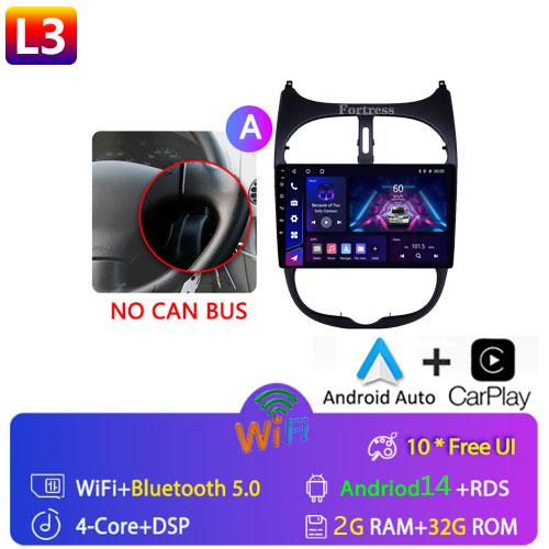 2DIN Android 13 Radio For Peugeot 206 206CC 206SW 2001 2002 2003-2008 Car Stereo Multimedia Player Carplay Auto GPS Navigation