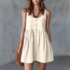 Women Sleeveless Round Neck Button Front Loose Fit Casual Summer Dress Soft Lightweight Fabric Flowy Design