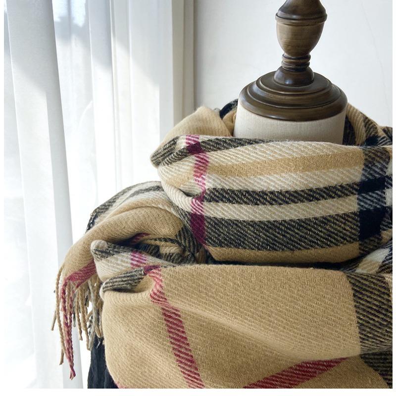 Scarf Women's Autumn and Winter Shawl Imitation Cashmere British Plaid Warm Fringed Scarf