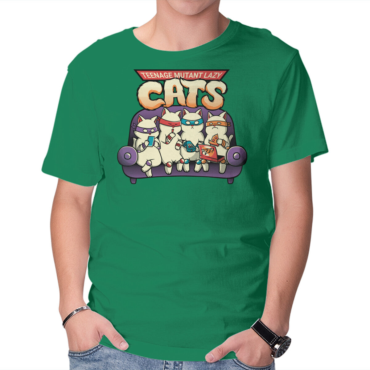 Unisex Crew Neck T-Shirt Teenage Mutant Lazy Cats Graphic Short Sleeve Casual Tee M