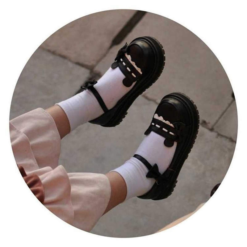 Bobo Bear Round Head Cute Lolita Sailor Suit Lo Shoes Women's Japanese Flat Bottom Mary Jane Jk Uniform Small Leather Shoes