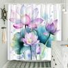 Lotus Flowers Shower Curtain - Soft Pink Lavender & White, Blue-Green Leaves, Watercolor, Polyester, 12 Hooks, 70.8X70.8 Inch