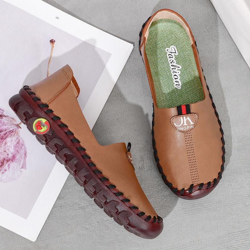 Kalın Tabanlı Babetler Kore Ayakkabıları Kadınlar İçin Rahat Deri Slip On Makosenler Hamile Kadın Geniş Kalıp Ortopedik Ayakkabılar Kadın Loafer'ları