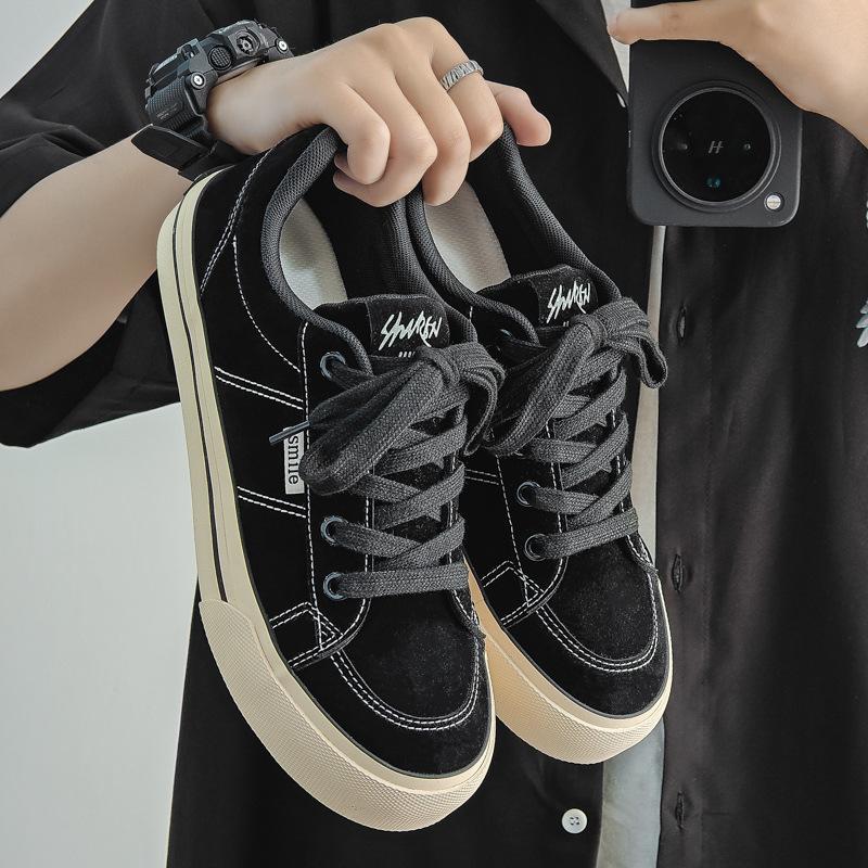 Men's Shoes Spring New Trend Low-top Velvet Canvas Shoes Men's Versatile Hong Kong Style Flat Bottom German Training Board Shoes Men