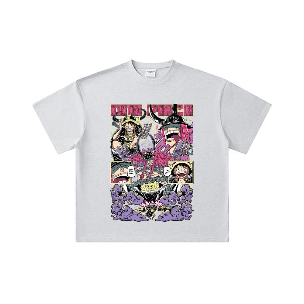 260 GSM Double Yarn 32 Count 100% Cotton One Piece V50 Luffy Loki Print Unisex Heavy Cotton T Shirt