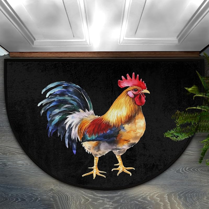 AUUXVA Vinyl Records Pattern Half Round Door Mat Indoor Entrance, Music Records Non Slip Absorbent Doormats, 24 X 36 Wear Resistant Semi Circle Floor