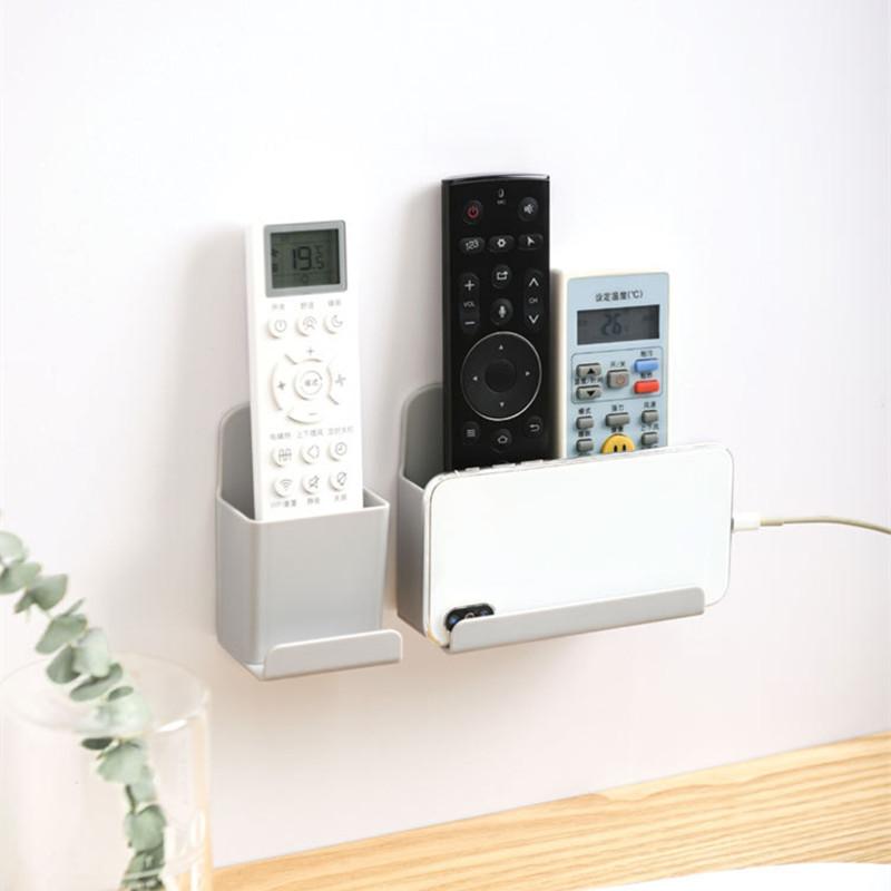 Self Adhesive Remote Controller Phone Holder Storage Boxes Wall Mounted  Plug Organizer Stationery Storage Box For Home Office