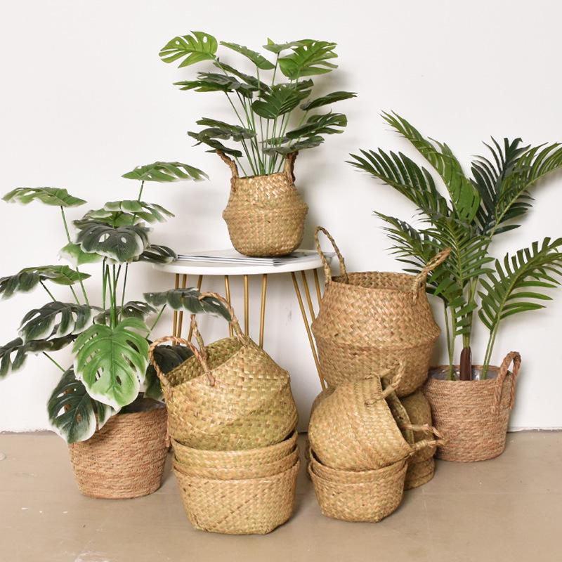 Nordic Minimalist Seagrass & Rattan Handwoven Flower Baskets - For Artificial Plants & Storage, Available In Various Sizes