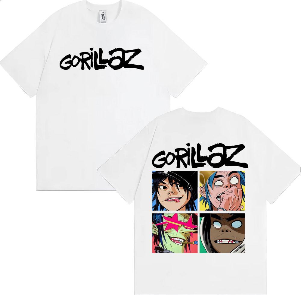 Rock Band Gorillaz Vintage Cartoon Grafik T-Shirts Herren Damen Mode Gothic Übergroßes T-Shirt Lässiges Baumwoll Kurzarm T-Shirt