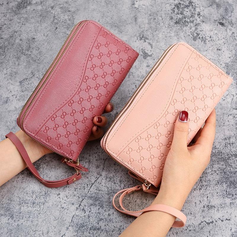 1Pc New Wallet, Women's Long Zipper Wallet, Fashionable Embossed Large-capacity Mother's Mobile Phone Change Clutch Bag