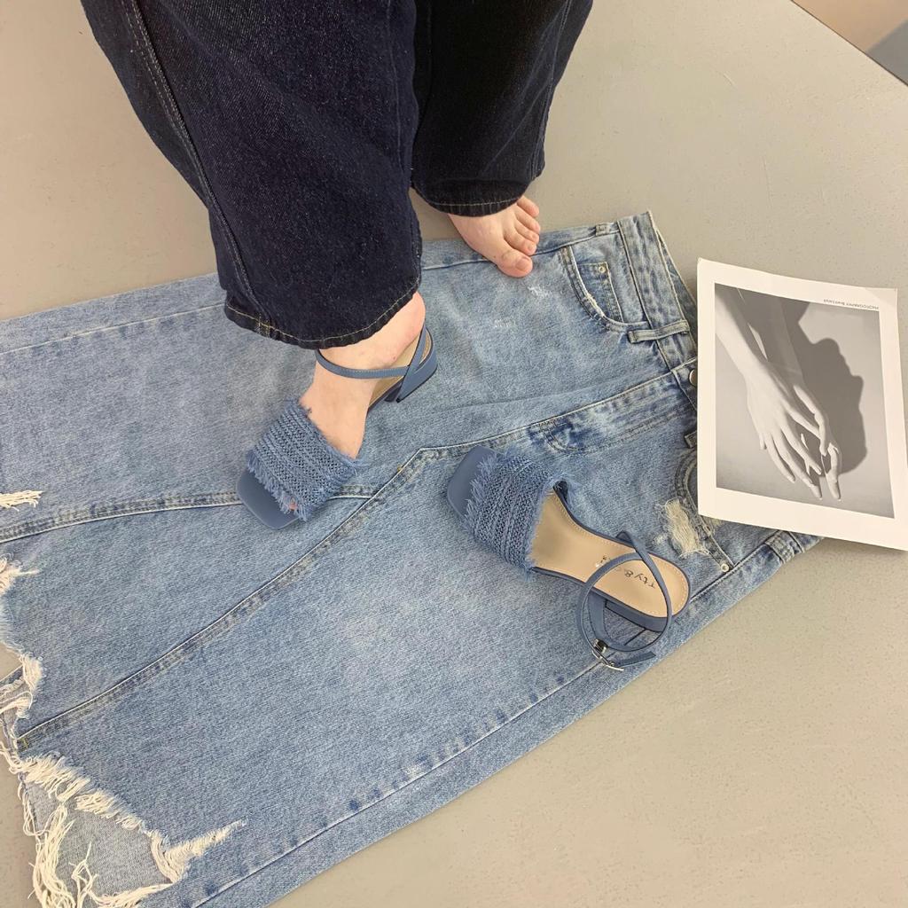 Fashion Clear Heels Female Sandal Open Toe Low-Heeled Shoes With Strap 2025 Women's Breathable All-Match Girls Peep Low-heeled Block Com