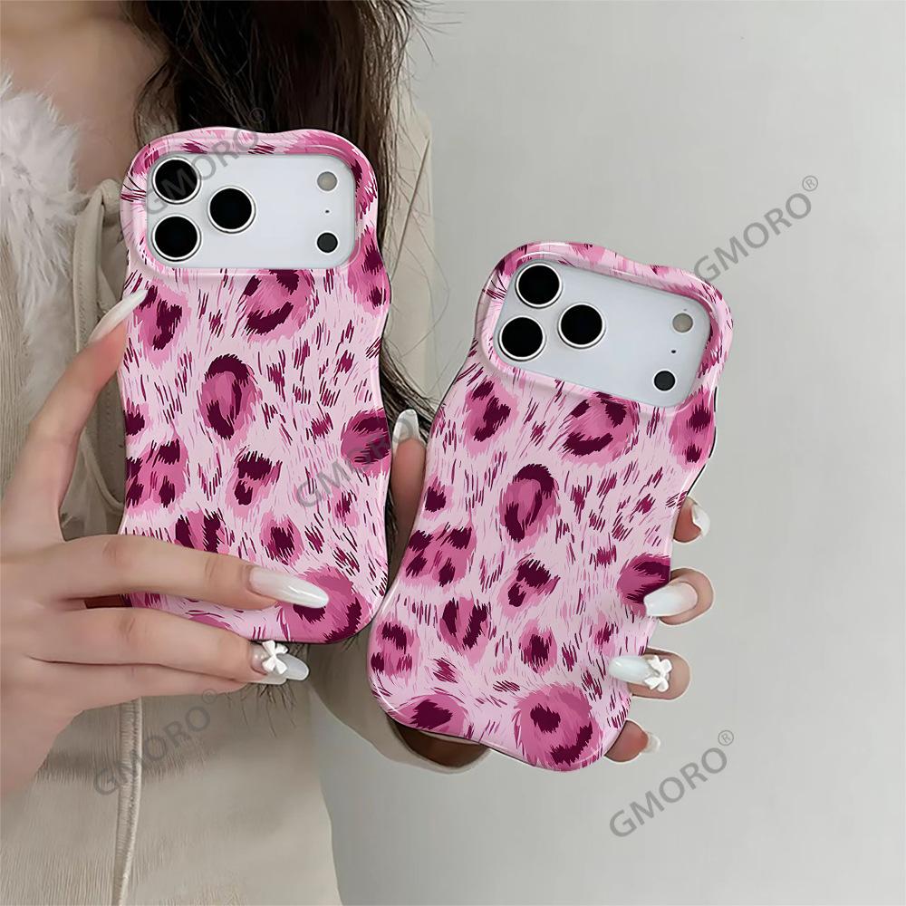 Light Luxury High-end Pink Leopard Print iPhone15 Wavy Film Case Mobile Phone Case Apple 17 Foreign Trade Explosion Anti-drop