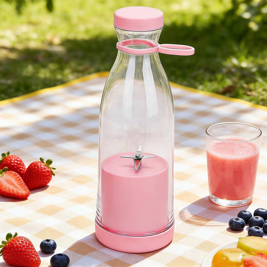 6 Blades 420ml Portable Juicer Blender USB Charging Wine Bottle Shape Fruit Mixer Mini Electric Juicer Cup for Kitchen Daily Use