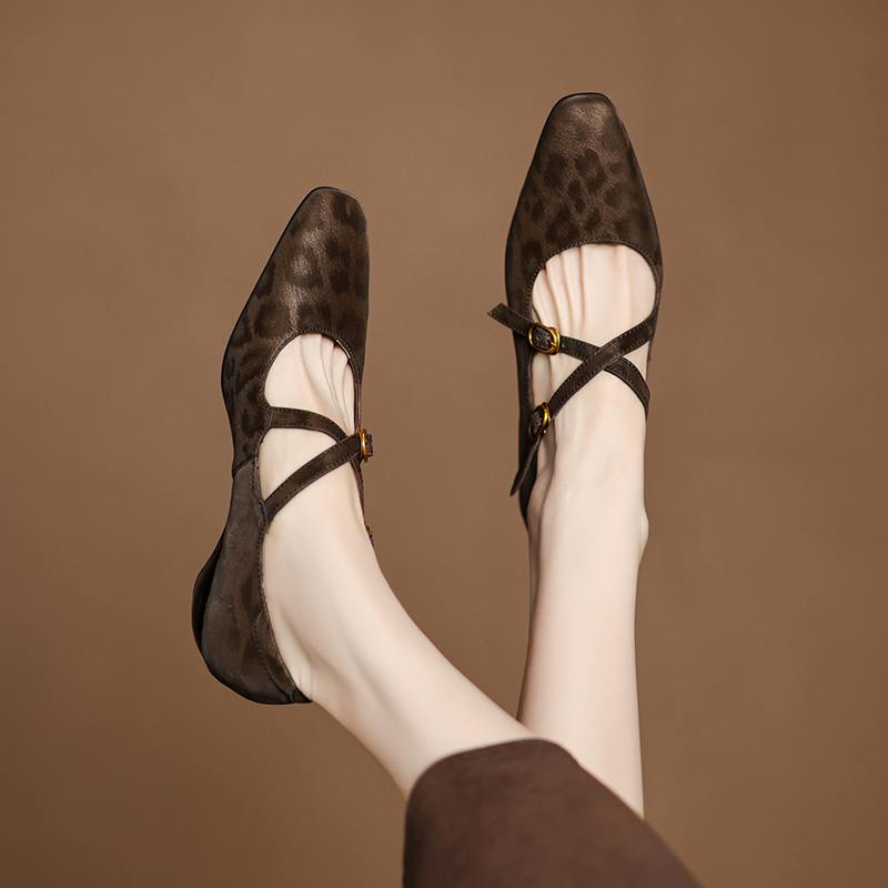 

Krazing Pot коровья кожа весна лето размер 43 размер 42 размер 41 толстый средний каблук женские туфли-лодочки с квадратным носком для отдыха леопардовый узор 43