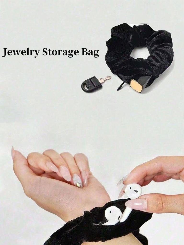 2PCS New Solid-color Velvet Zipper Large Intestine Hair Band Korean Style Fashionable Fabric Ponytail Storage Large Intestine