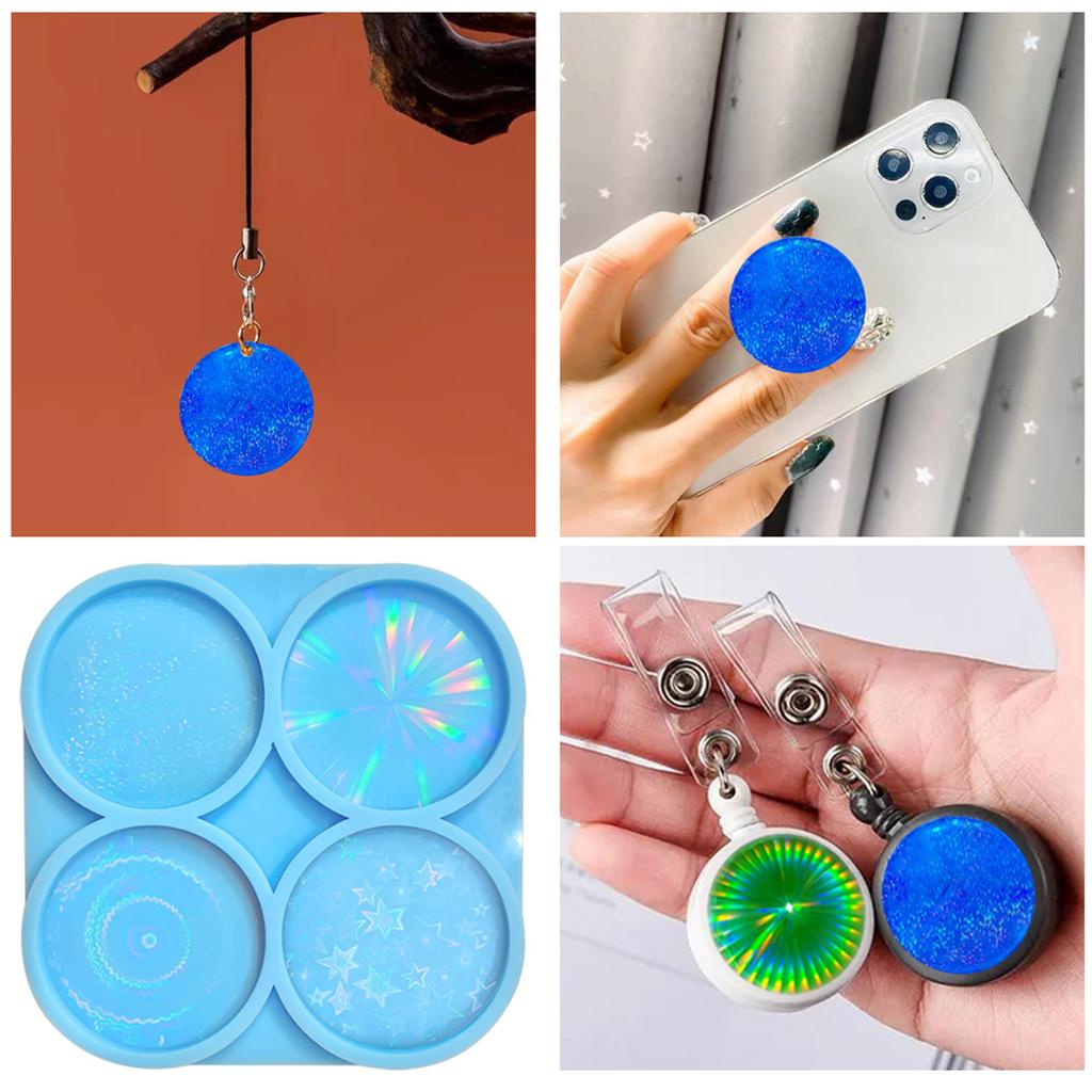 Resin On Top Phone Grip Mold,Holographic Epoxy Resin Casting Mold for DIY Crafts Jewelry Making Round Keychain Mold