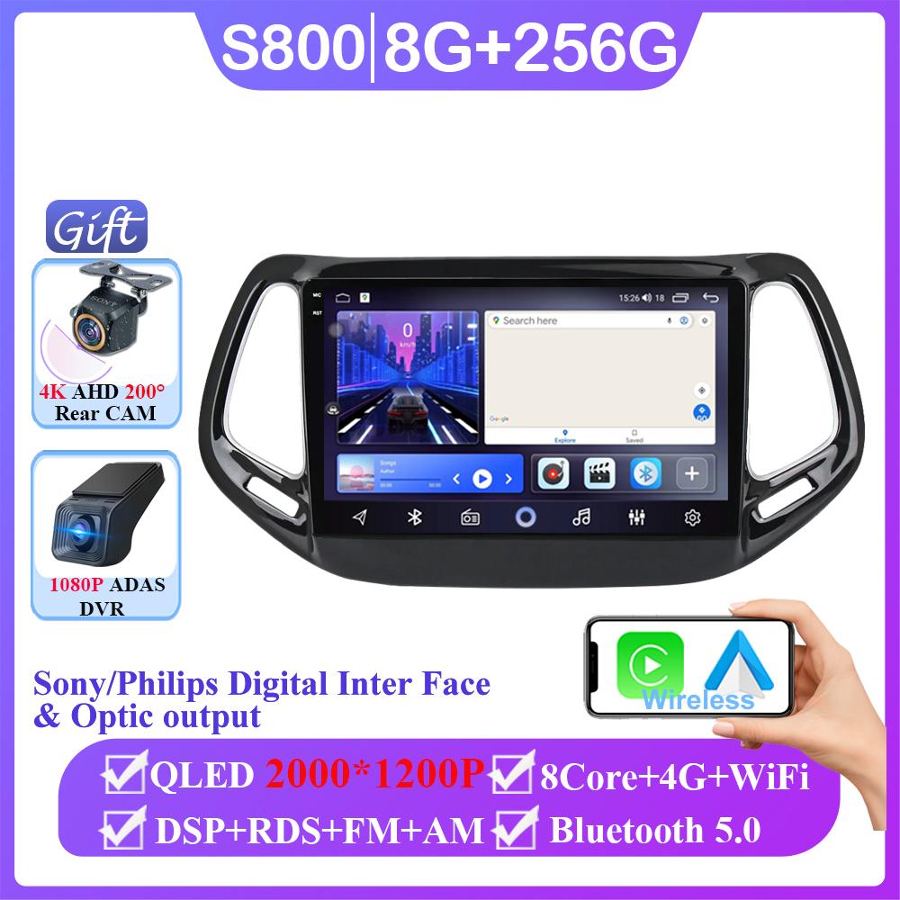 Android 14 Car Radio Carplay For Jeep Compass 2017 2018 2019 Auto Multimedia Video Player GPS Navigation Stereo Head Unit 2DIN
