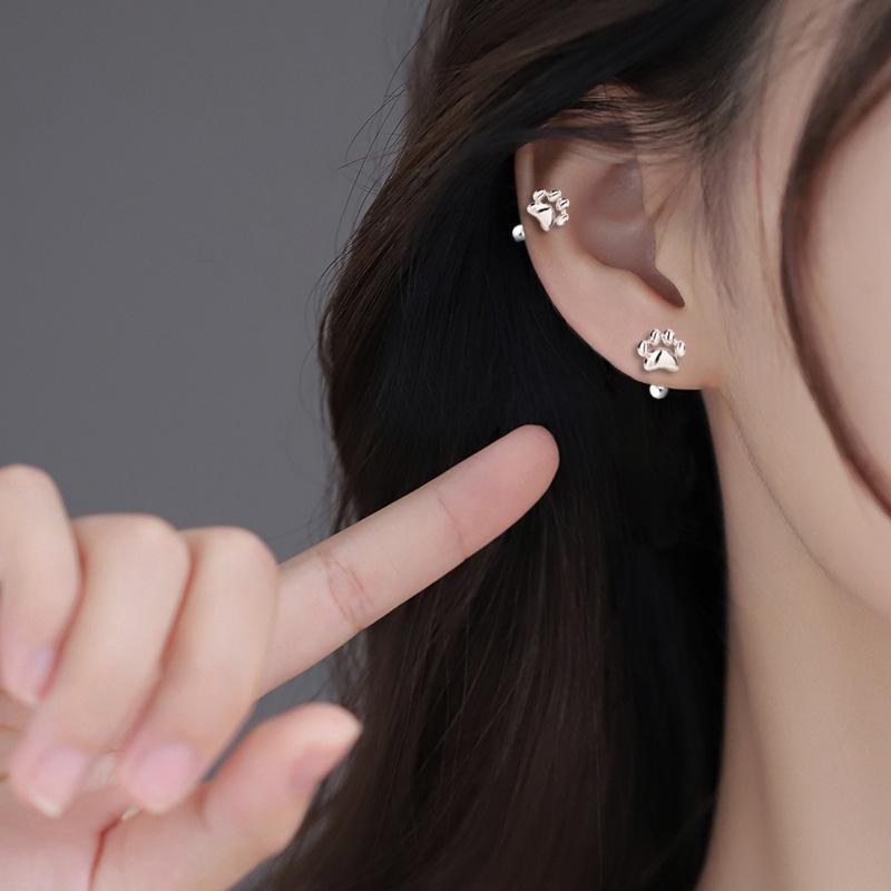 Cat Paw Ear Hook Earrings - Minimalist Korean Fashion, Cute Screw-in Studs for Women