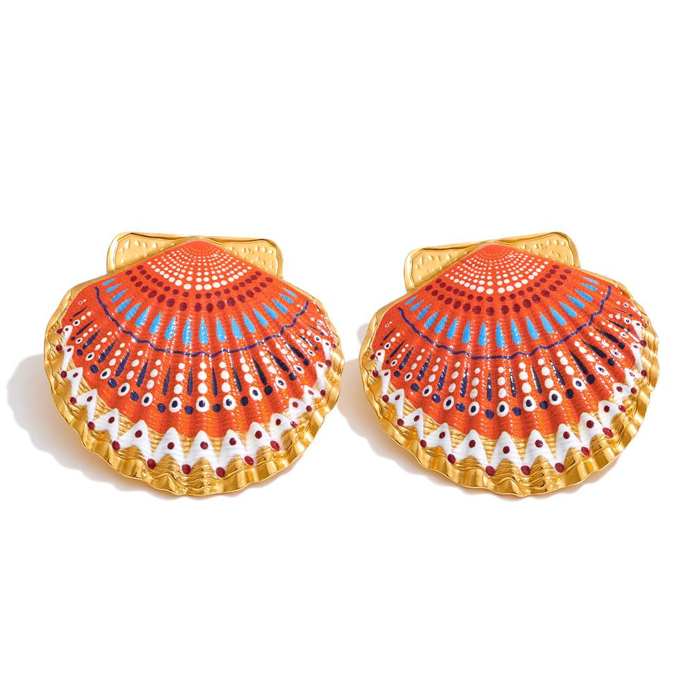 

Yhpup Ocean Style Stainless Steel Enamel Y2K Metal Shell Big Stud Earrings for Women Summer Statement Jewelry 2026 PVD Plated