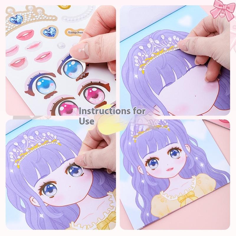 1 Set Girls Cartoon Princess Make A Face Stickers Reusable Handicrafts Creative Kids Decals Puzzle Sticker Toy