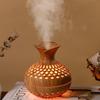 USB Wood Grain Flower Vase Humidifier: Silent Aroma Diffuser with Colorful Night Light for Home and Office