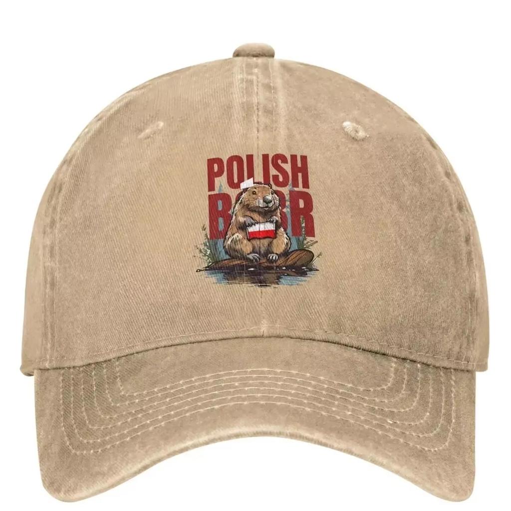 Polish Bober Meme Washed Denim Baseball Cap Adjustable Outdoor Casual Snapback Hat