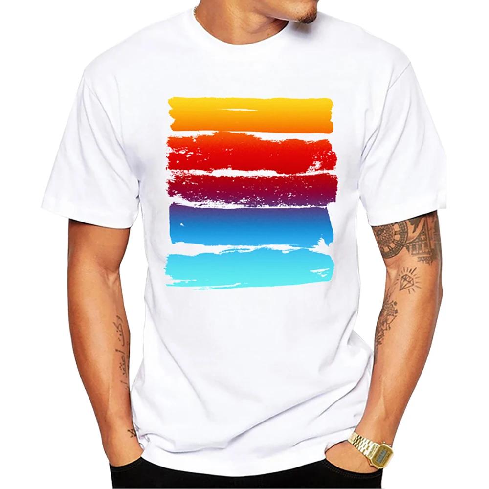 TEEHUB Mountain Sunset Brushstrokes Men T-Shirt African Safari Sunset T Shirts Short Sleeve Tshirts Geometric Harajuku Tee