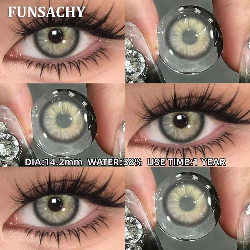 FUNSACHY 1pair New Natural Contact Lenses Black Contacts Gray Lenses Color Brown Contact Lens Yearly Beautiful Pupils for Women