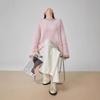 Spring Fall Women Knitwear Lazy Style Pink Elegant Round Neck Pullover Sweater Women Top
