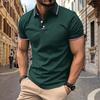 New Men's Casual POLO Shirt Lapel Collage Pull Stripes Button Business Solid Colour T-shirt Tops