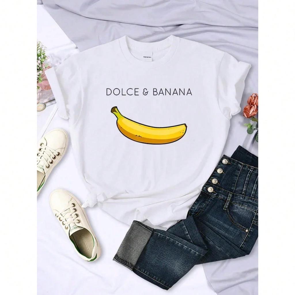 Banana Anime Printed Wounisex T Shirts Creativity Breathable Tshirts Fashion O-Neck Shirts Cartoons Brand Female Tops